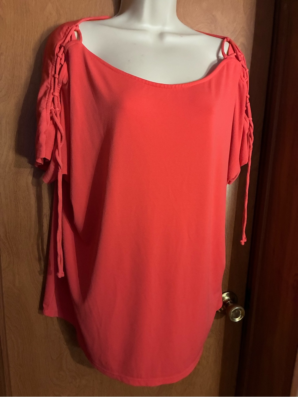 Worthington Coral Cold-Shoulder Tunic with Braided Sleeve Ties